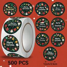 500pcs/Roll, Merry Christmas Series Stickers, Size 2.5 Cm / 1.0 Inch. Christmas Decoration Label Stickers. Suitable For Packaging Bag Sealing Labels. Skateboard, Water Bottle, Scrapbook, Gift, Convenience Sign. Gift Box Decoration - Multicolor - View 8
