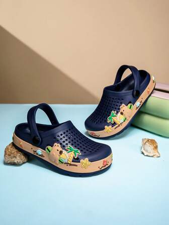 Sandalias de playa para niños con estampado de dibujos animados, impermeables, antideslizantes, de EVA suave y suela gruesa, aptas para todas las estaciones