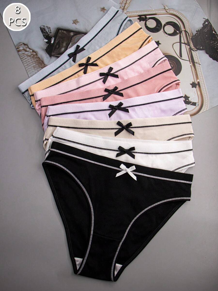 8pcs Women's Multicolor Milk Silk Cute Bow Comfortable Loose Sports Triangle Panties - 彩色 - 查看 1