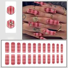Long Press On Nails Square Fake Nails Ombre False Nails With Rhinestones Designs Sparkly Artificial Nails Acrylic Nail Press Ons For Women 24Pcs - 長款-C5C46 - 查看 4