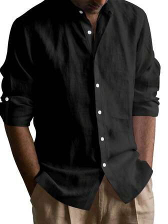 Men Loose Fit Linen Shirt, Suitable For Spring/Summer/Autumn, Versatile For Casual, Business, Dating, Vintage, Sports Occasions, Long Sleeve Top