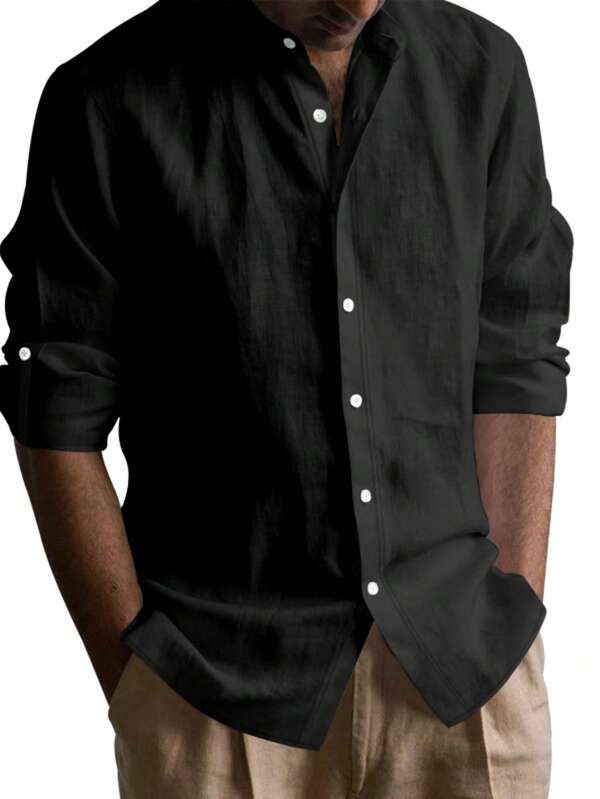 Camisa de linho com caimento solto, adequada para primavera/verão/outono, versátil para ocasiões casuais, empresariais, de namoro, vintage e esportivas