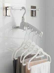 1个可折叠加厚多功能塑料衣架，适用于旅行和居家，节省空间的便携式衣柜收纳架，室内使用，即时收纳方案，轻巧结构，5格紧凑型衣架，批发价格，家居必备，适用于衣柜、宿舍、旅行和日常衣物护理，防滑顶端设计 - 米色 - 查看 2