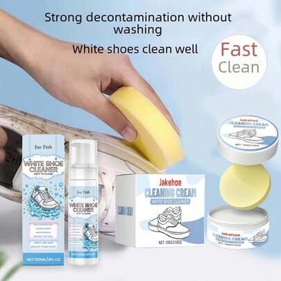 Shoe Cleaning Kit - Foam Cleaner For White Shoes + Multi-Purpose Stain Remover Paste, Removes Dirt & Grime, Suitable For Sneakers & All Footwear