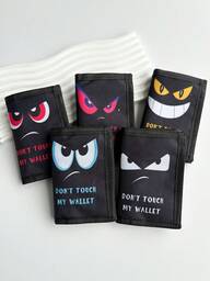 1pc Children/Teenager's Canvas Trifold Wallet, Made Of Durable Polyester, Personalized Eye Pattern, Hook And Loop Closure, Suitable For Daily Use And Holiday Gifts