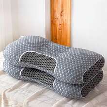 2-Pack Grey/White Ergonomic Pillows For Neck Pain Relief, Breathable Cotton Pillows For Side Sleepers - Multicolor - View 3