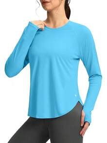 Womens Shirts UPF 50+ Lightweight Quick Dry Long Sleeve Workout Hiking Tops Outdoor - Màu xanh da trời - Xem 1