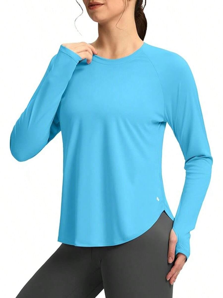Womens Shirts UPF 50+ Lightweight Quick Dry Long Sleeve Workout Hiking Tops Outdoor - 天藍色 - 查看 1