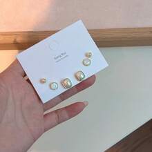 Elegant Metallic Pearl Mother-Of-Pearl Earrings Three-Piece Set Simple Niche Gentle Geometric Versatile Light Luxury Earrings For Women - Bộ vỏ vuông ngọc trai SR-1039 - Xem 12