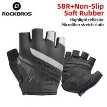 ROCKBROS A Pair Of Half-Finger Gloves Slip-Resistant And Durable Made From SBR Anti-Slip Soft Rubber Material Featuring High-Visibility Reflective Strips The Glove Design Features A Silhouette Of Shanghai City Touchscreen Compatible Unisex Design Essential For Cycling - Black - View 7