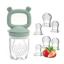 7pcs Silicone Baby Food Feeder, Cute Bear Shaped Infant Fruit Feeder Pacifier, Includes 6 Extra Silicone Food Pouches, Christmas, Halloween, Thanksgiving Gift - Multicolor - View 2