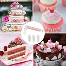 مسدس رش هوائي يدوي لتزيين الكيك، أدوات تزيين الكيك بالرش DIY، طلمبة رش الكيك، طقم مسدس رش للمطبخ لتزيين الكب كيك والبسكويت والحلويات (وردي)