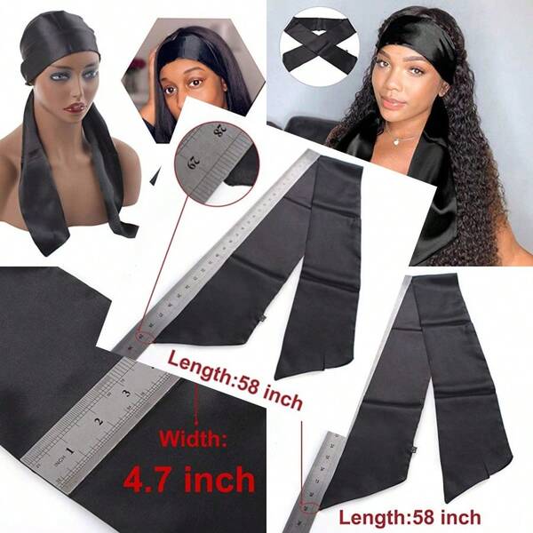 XTREND Satin Edge Scarves For Wigs Silk Headbands Soft Edge Scarf To Lay Edges For  Keep Wig Secured Satin Headband For Yoga Makeup Facial Sport 1 Pc Black