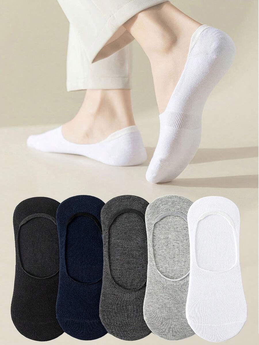 5 đôi tất đi thuyền silicon chống trượt, thoáng khí, cổ thấp, chất liệu trơn, chống trượt, thoáng khí, thoải mái cho nam mùa hè (Không có bìa cứng) - Nhiều màu - Xem 1