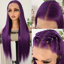 13X6 Free Part Platinum Blonde Lace Front Wigs 28 Inch Pre Plucked Long Straight Hair Wigs Glueless Soft Ash Blonde Colored Wigs Heat Resistant Fiber Hair Synthetic Lace Front Wigs For Women For Daily Christmas Party Cosplay Use - 紫羅蘭色 - 查看 2