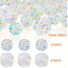 20pcs 15mm Shiny Multicolor Confetti Silicone Beads - Transparent Glitter Multicolor, Suitable For DIY Keychain, Bracelet And Jewelry Making