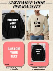Personalized Text Custom Men's Crew Neck Sweatshirt - Upload Your Text/Name/Blessing/Holiday/Anniversary, Fun Customized Text, Valentine's Day/Birthday/Anniversary Holiday Personalized Text, Fall, Long Sleeve Top - Black - View 4