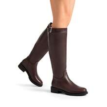 Women's Round-Toe Knee-High Boots Pull On Flat Solid Color Comfortable Fashionable Boots For Fall And Winter - Brown - View 1