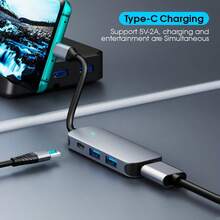 USB C 集线器，4 合 1 多端口适配器，带 4K 高清电视、高速 USB-A 3.0 端口、供电充电，广泛兼容 USB-C 3.1 笔记本电脑、Galaxy S25 Ultra 等