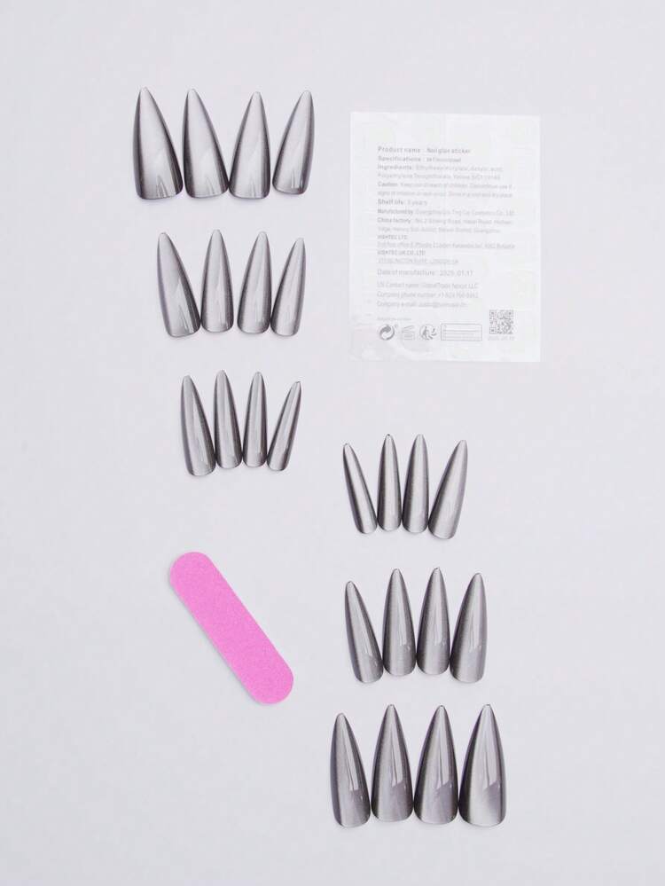24Pcs Long Stiletto Crystal Red Cat Eye Tip Acrylic Press On Nails Xxl Long Fit Perfectly False Nails Set ,Include: 1Pc Jelly Glue And 1Pc Nail File, Cat Eye Nails For Women And Girls Daily Life And Rave Party Use Nail Supplies Nails - Black - View 2