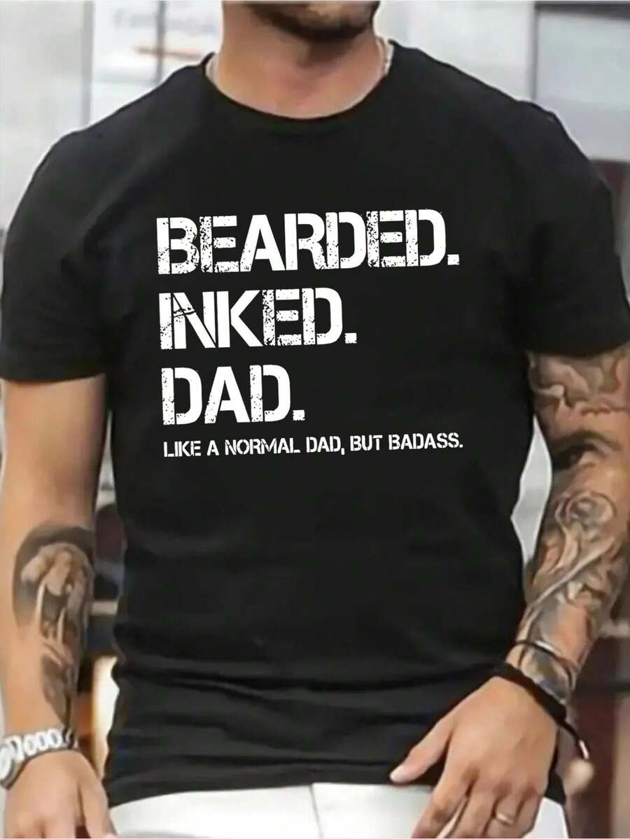 BEARED INKED DAD - Maglietta a maniche corte da uomo, comoda, elastica, estiva, casual, stile quotidiano, abbigliamento alla moda per adulti, uomini, donne, adolescenti e giovani