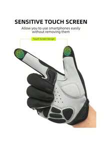 ROCKBROS 一双长指手套，配有凝胶垫，防滑透气，舒适男女通用设计，山地和公路骑行手套，指尖兼容触摸屏，四种颜色可选，是春秋骑行的必备品