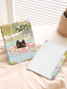 Husă pentru iPad cu tema "Pisicuță înotătoare" compatibilă cu iPad Air 4/5 10,9 inch, iPad 7/8/9 10,2 inch, slot încorporat pentru creion, compatibilă cu Samsung Tab S6 10,4 inch, Tab A7 Lite 8,7 inch, husă din piele în stil interior, cadou de Ziua Îndrăgostiților, cadou de Anul Nou