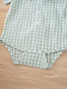 Baby Boy Clothes Suit Infant Short Sleeve Gentleman Outfits Short Sleeves Bowtie Shirt+Suspender Shorts Formal Suits - màu xanh lá - Xem 4