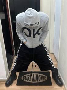 Street Retro Minimalist Style Loose Zipper Jacket For Men, Hooded Shirt With Letter Print And Flower Pattern, Sweatshirt