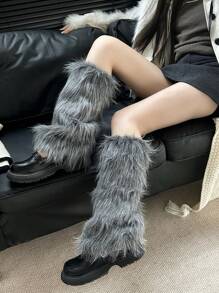 1 Pair Of Solid Color Plush Leg Guards For Women , Winter Warm Knee-High Style, Soft, Fluffy And Heat-Insulating, Hand-Washable Fashionable Accessories, Suitable For Both Going Out And At Home, Comfortable Home , Made Of High-Quality Fabric, Y2k, Cozy - Multicolor - View 8