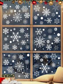 137 片圣诞玻璃窗贴 - 4 张圣诞窗贴雪花圣诞装饰圣诞窗贴节日窗贴冬季装饰 4 张/套，137 片雪花窗贴，圣诞装饰，冬季门背景装饰，白色雪花静态玻璃贴纸， - 彩色 - 查看 4