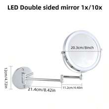 [LED Makeup Mirror] 10 X Illuminated Magnifying Wall Mirror LED Makeup Mirror With 3 Colour Modes, 1X/10X Magnification USB Charging, Touch Screen, 360° Swivel And Extendable For Bathrooms,Extendable Up To 13 Inches Bathroom Decor Fall Decor Makeup Organizer Bathroom Accessories Back To School