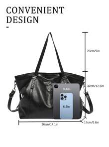 时尚百搭女士复古大容量单肩托特包经典日常流行纯色小众女士腋下包新款十字深色哥特风格万圣节斜挎包适合通勤，新款女士托特包，万圣节包包完美搭配万圣节服装参加派对