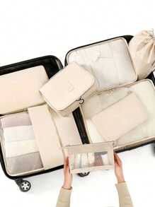 9 件套旅行行李打包袋收纳袋，可收纳洗漱包、化妆包、内衣、鞋子和衣物，分类收纳袋，旅行背包旅行包行李箱旅行装备旅行必备品，返校搬家袋收纳袋 - 彩色 - 查看 4