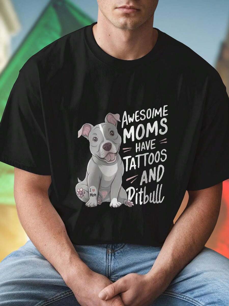 Tattooed Pitbull Mom Maglietta Uomo Casual Moda Estiva Idea Regalo Originale Amanti Cani Offerta Speciale Novità T Shirt Stile
