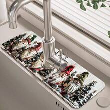 1 buc/90 buc Crăciun: Moș Crăciun și pomi de Crăciun imprimați robinet, covoraș de uscare absorbant de apă, covoraș retro pentru cafea, absorbant de apă cu uscare rapidă, covoraș de uscare absorbant de apă pentru toaletă și bucătărie pe bază de cauciuc, potrivit pentru robinete utilizate în birouri, ferme comerciale și case, decorațiuni decorative pentru bucătărie în magazine