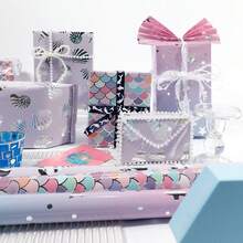 3M 9.84ft*16.93in Happy Birthday Party Gift Wrapping Paper, Valentine's Day Gift Box, Daily Ocean Elements Glossy Aluminum Foil Paper - Multicolor - View 2