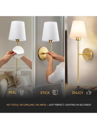 Upgraded No Drill Moderne LED Wand Sconce RGB Rechargeable Bulb Remote Dimming Black/Gold Options Easy Installation Living Room, Bedroom, Study, Dining Room view 3