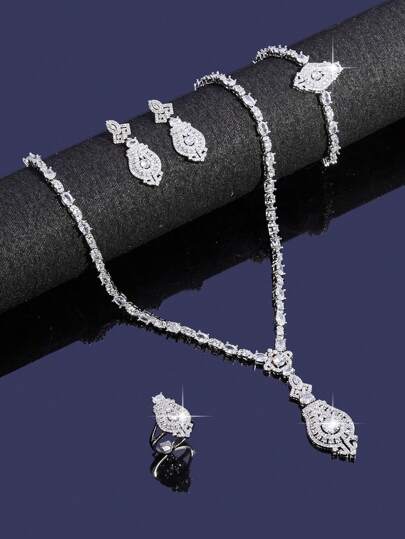 1Set Luxury Water Drop White Stone Cubic Zirconia Colorful Gemstone Jewelry Set,Ladies Party/Wedding/Banquet