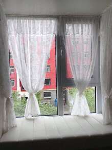 1 件白色蕾丝窗帘帷幔，无需钻孔，适用于厨房、卧室、窗台、门帘、公主风格薄纱窗帘 - 白色 - 查看 5