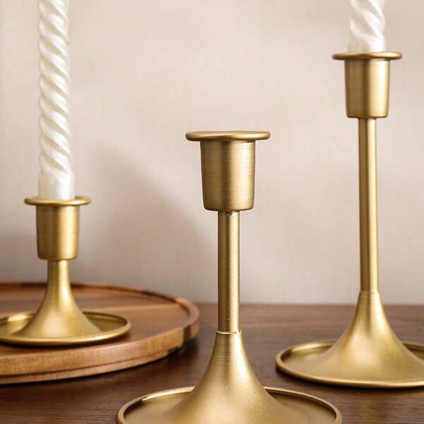 3 piezas de soportes de vela con forma de cono de metal dorado/negro, decoración moderna retro, soportes de vela centrales adecuados para marcos de chimenea, bodas, fiestas navideñas, regalos de inauguración de casa