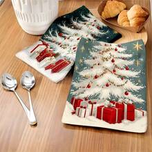 1set/1pc/2pcs Christmas Tree Printed Kitchen Towels And Dishcloths, Suitable For Interior Decoration In Restaurants, Kitchens And Bathrooms, Party Decoration, Holiday Gifts, And Can Also Be Given As Christmas Presents