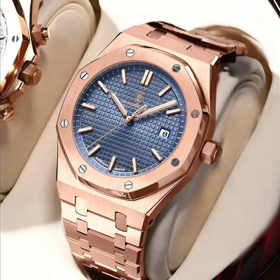 Luxury Business Man Wristwatch Waterproof Luminous Date Men Watch Stainless Steel Fashion Quartz Watches For Men Japan Imported Quartz Movement Love Crystal Design Rose Gold Dad Day Souvenirs Brother Graduation Parrot Back To School Essentials