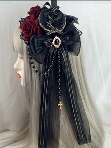 Harajuku Headwear Spike Lolita Y2K Girl Gothic Ball Rose Faux Pearl Feather Small Flat Hat Elegant Hairpins Clip Hair Clip Hairgrips Halloween