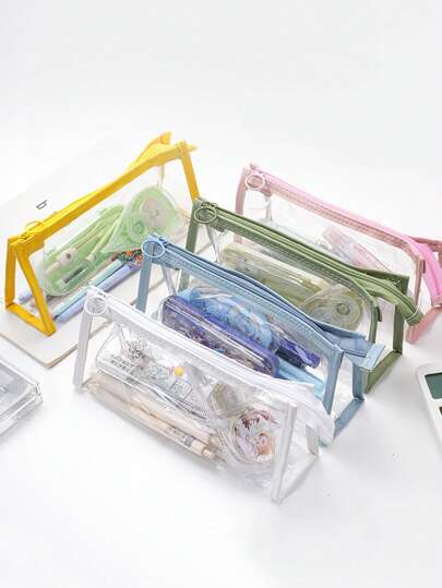 1pc Transparent Large Capacity Pencil Case, Korean Fashion Pencil Bag, Minimalist Stationery Pouch, Suitable For Storing And Organizing Stationery And Cosmetics