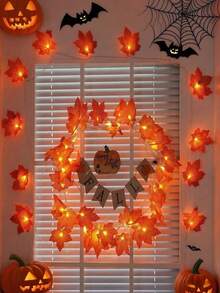 10/20/40LED Halloween Maple Leaf String Lights, Maple Leaf Wreath Lights, Halloween, Thanksgiving And Autumn-Themed Decorative Light Strings, Suitable For Halloween Decoration, Autumn-Style Decoration, Living Room, Bedroom And Dining Table Decoration, Outdoor Courtyard Decorative Lights, Festival Ornaments Home Decor Fall Decor Room Decor