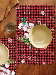 2pcs/4pcs Creative Christmas Party Linen Insulated Mat With Wavy Edge Non-Slip 12*18 Inch Heat Resistant For Christmas Holiday Farmhouse Family Gathering And Party Decoration Placemat