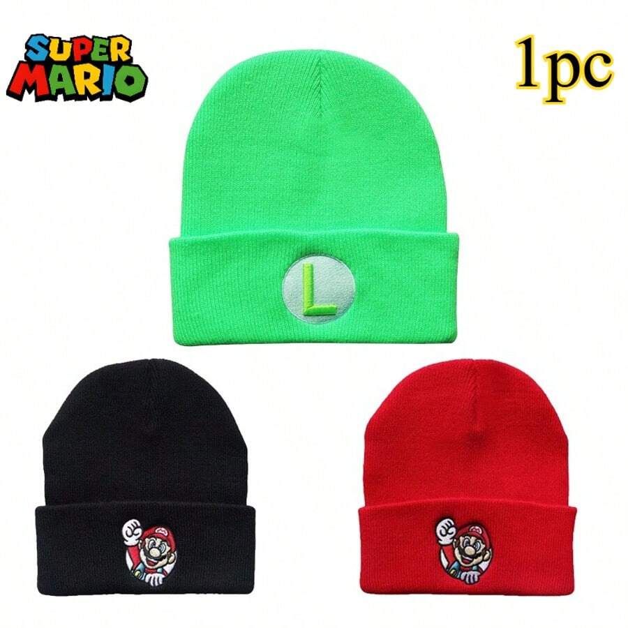 SuperMario 1pc Embroidered Pattern Knit Beanie, Cuffed Cartoon Anime Warm Hat For Men & Women, Suitable For Autumn/Winter Outdoor Activities, Commuting, Holiday Parties - The Perfect Gift For Fans