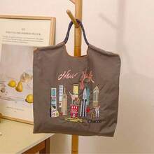 New Eiffel Tower Embroidered Tote Bag, Large Capacity Nylon Handbag, Shoulder & Crossbody Bag - Multicolor - View 3