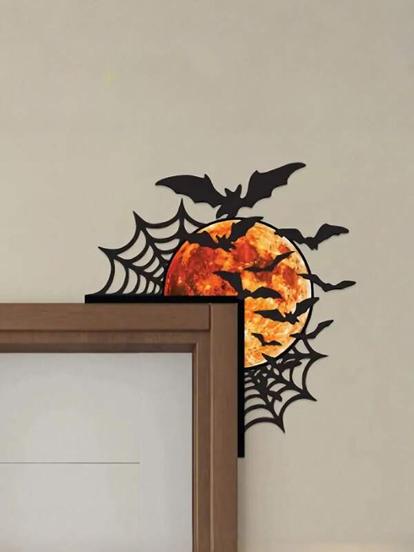 1 pièce Décoration de coin de porte d'Halloween, toile d'araignée, lune citrouille, sorcière et conception de chauve-souris, parfait pour le cadre de porte, la cheminée, le cadre de fenêtre et la décoration d'insigne, convient pour la décoration de la maison et de la fête d'Halloween, décoration de la maison, décoration de la chambre, décoration murale, décoration d'Halloween